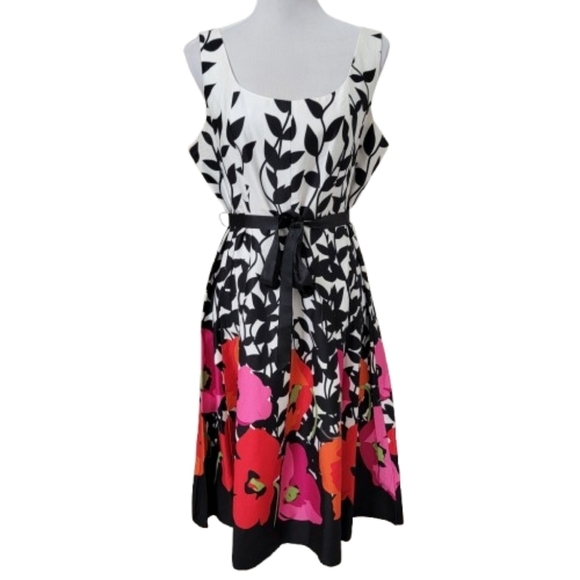 Jessica Howard, Size 14 White Sleeveless Dress with Floral Print, Ribbon Belt - Picture 1 of 12